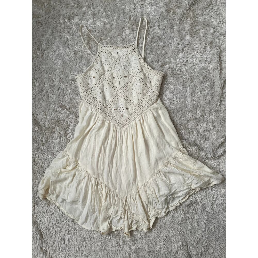 American Eagle S Cream Knit Mini Dress Fairycore Cottagecore Boho Handkerchief - Picture 2 of 6